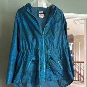 Teal Hooded Jacket with Drawstring Waist- lightly lined and repels light rain